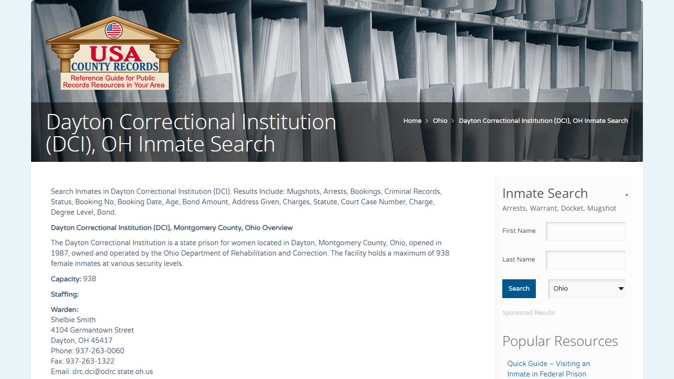 Dayton Correctional Institution (DCI), OH Inmate Search